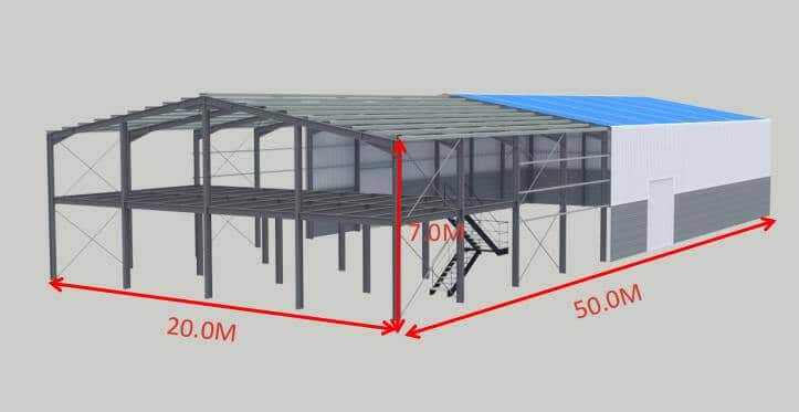 Almacén de acero de 20 m x 50 m